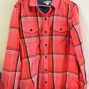 Outerknown Coral and Black Plaid Shirt jacket, NWOT Size M/L